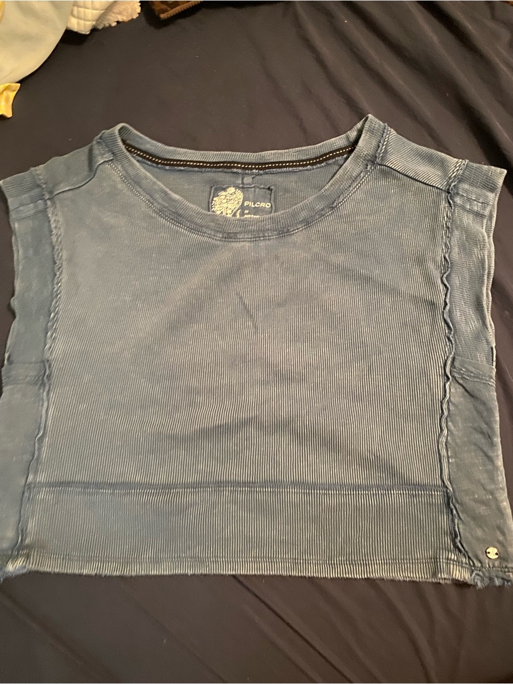 Pilcro Blue Ribbed Crop Top
